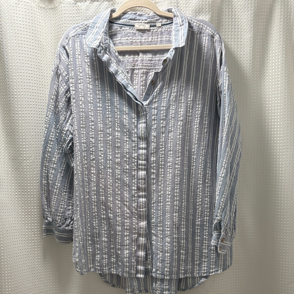 Fat Face Blue and White Striped Button-Down Shirt